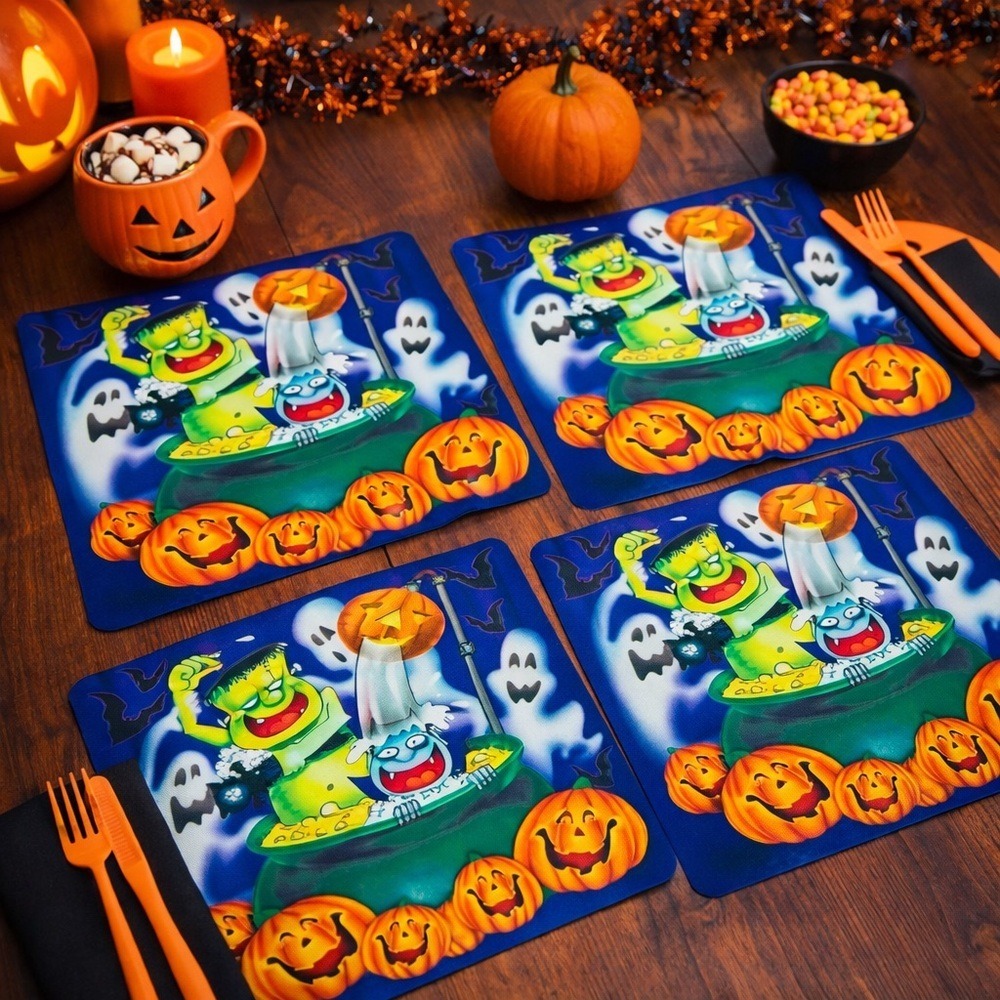 Halloween Placemats Set‎ of 4 Frankenstein Vampire Pumpkins Ghosts Vintage